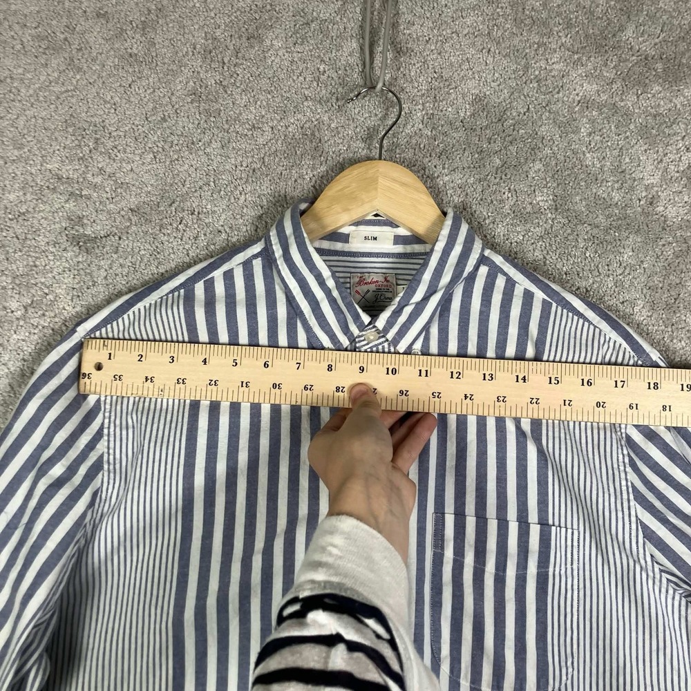 JCrew Broken-In Oxford Shirt Men's Large Blue White Stripe Slim Fit Button Down - Picture 11 of 14